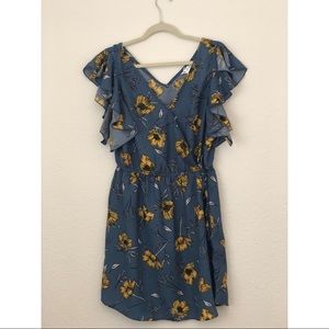 Blue and yellow floral pattern dress